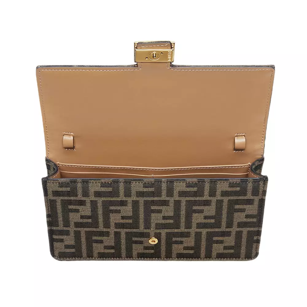 Baguette FF Clasp Fabric Wallet On Chain Brown