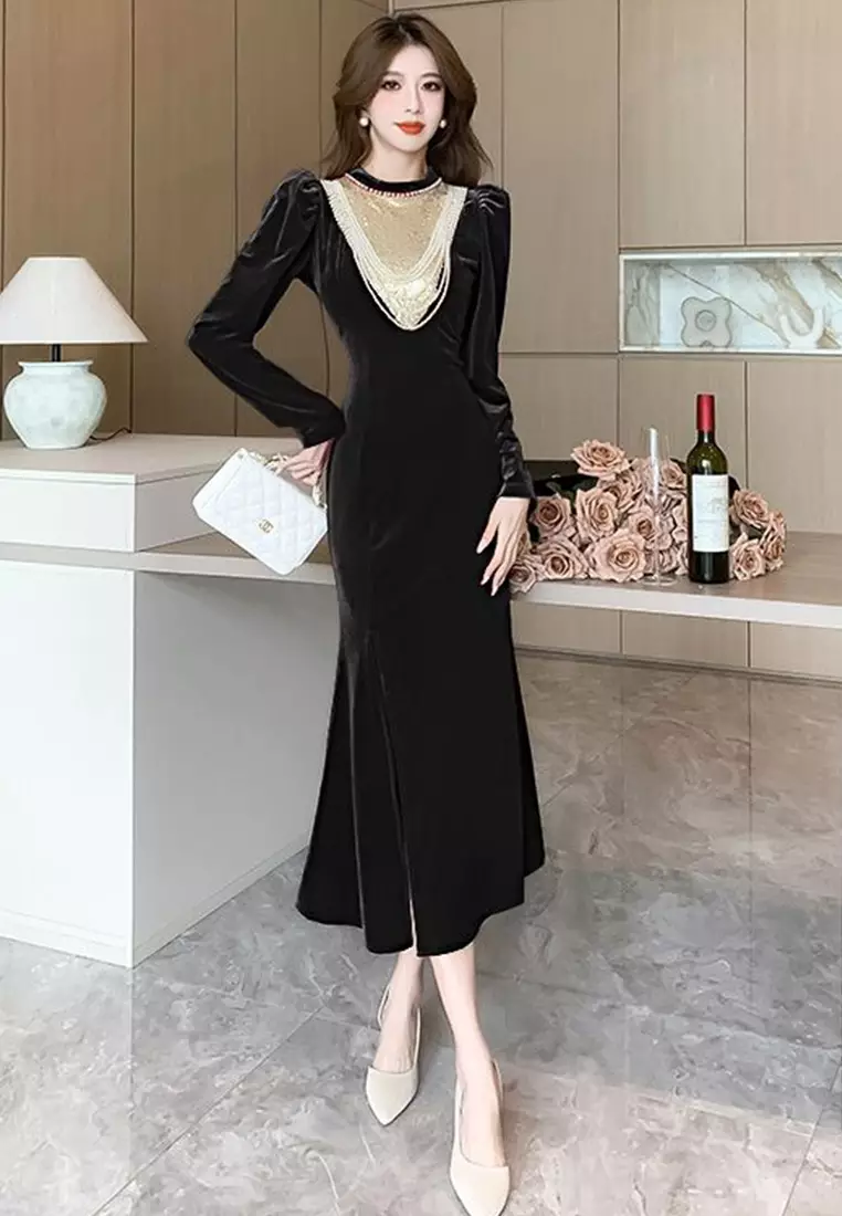Buy Sunnydaysweety Elegant velvet engagement fishtail evening
