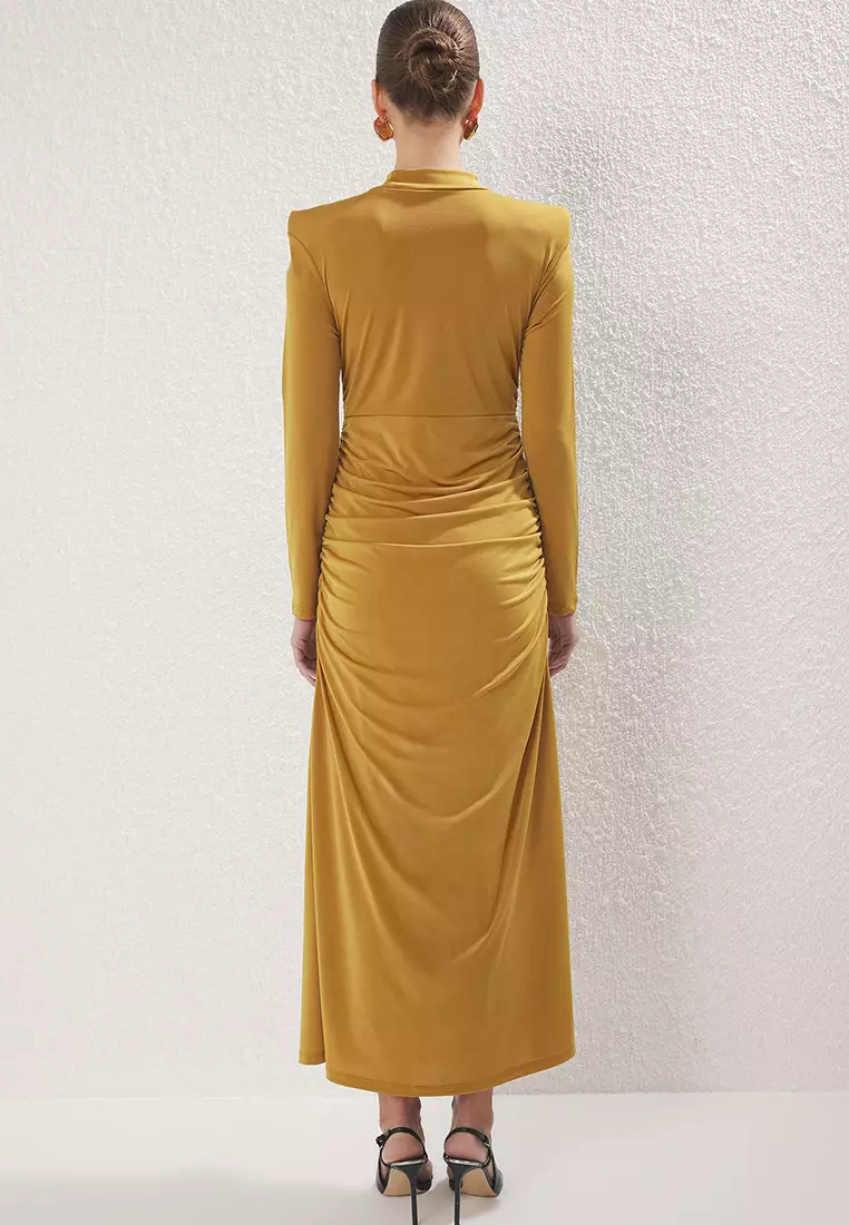 Camel Shoulder Detail Stretchy Knit Dress TCTSS25DB00015