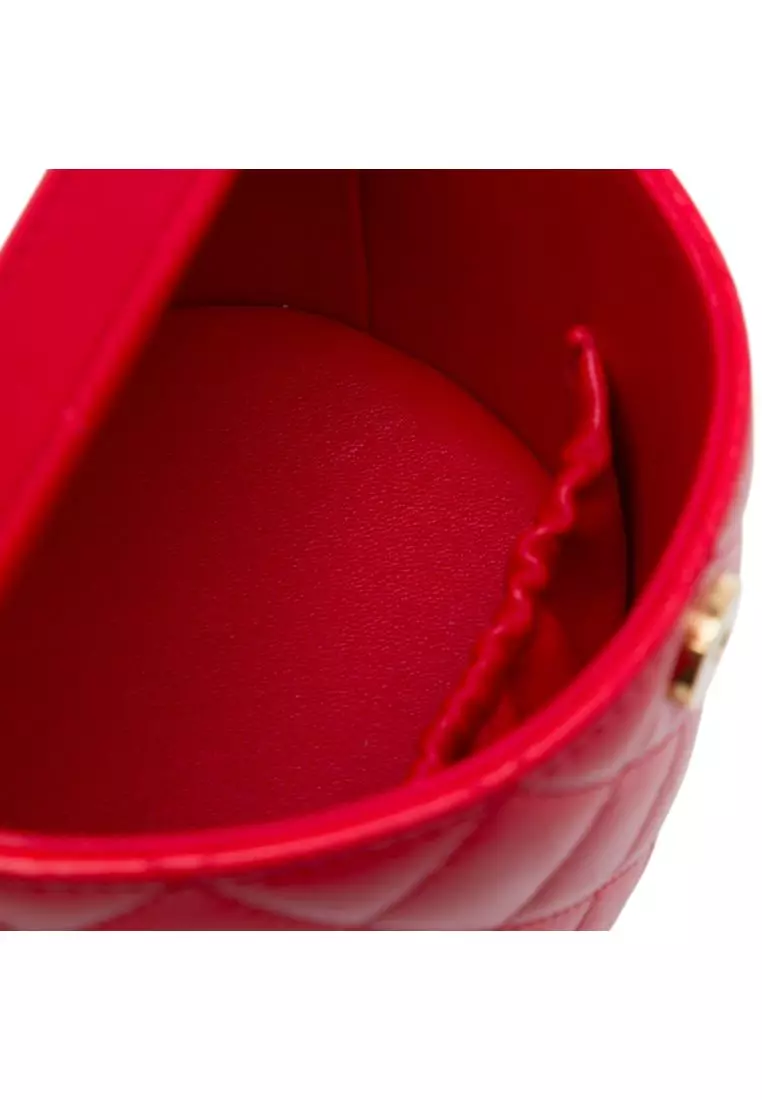 Pre-Loved Chanel Cc Quilted Lambskin Top Handle Round Vanity Case With Chain