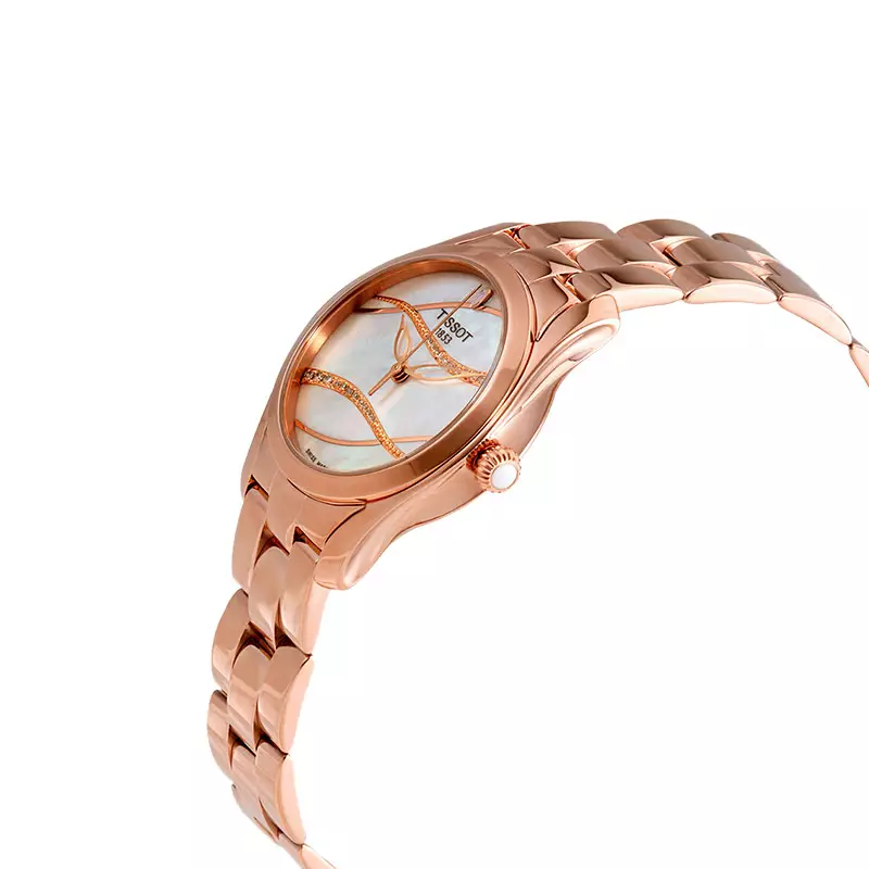 Jam Tangan Wanita Tissot T-Wave 30mm T112.210.33.111.00 White Mother of Pearl Dial Rose Gold Stainless Steel Strap