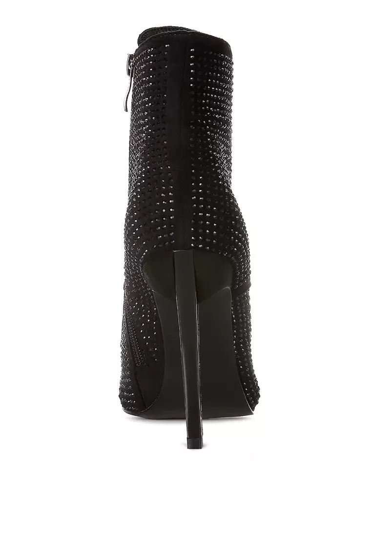 Sepatu bot berlian imitasi suede imitasi warna hitam