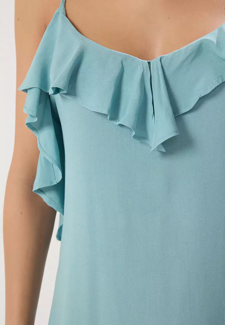 Mint Maxi Woven Back Low-Cut Beach Dress Tbess19Wy0004