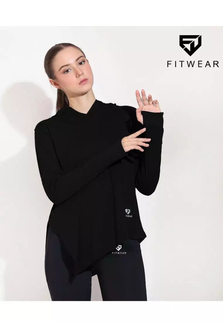 Fitwear - Kaos Olahraga Wanita AMELIA HOODIE DRYFIT SIDE TIE - BLACK