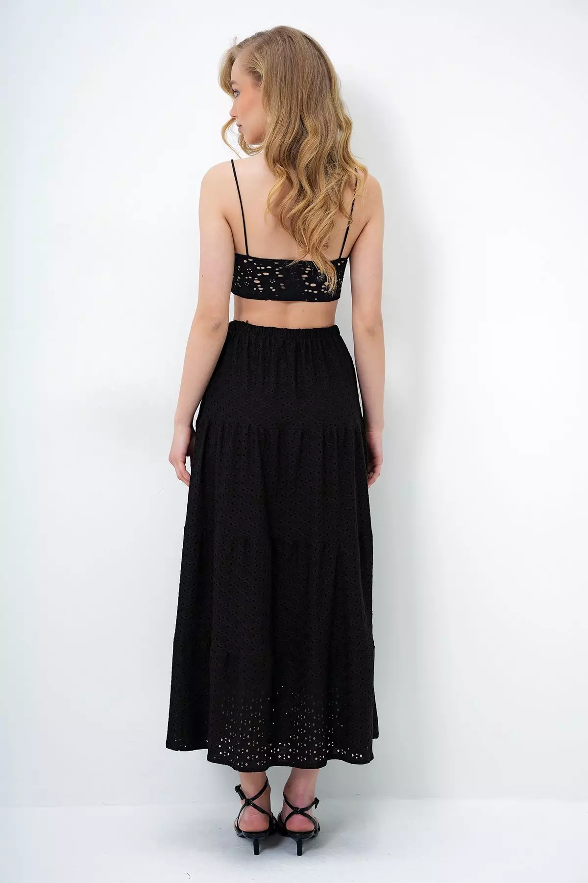 Women's Black Katkat Flounce Guipure Premium Skirt Alc-X14141