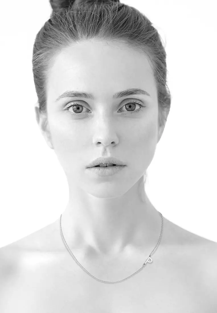 Bold Alphabet Letter Initial Charm Necklace in White Gold Tone - P