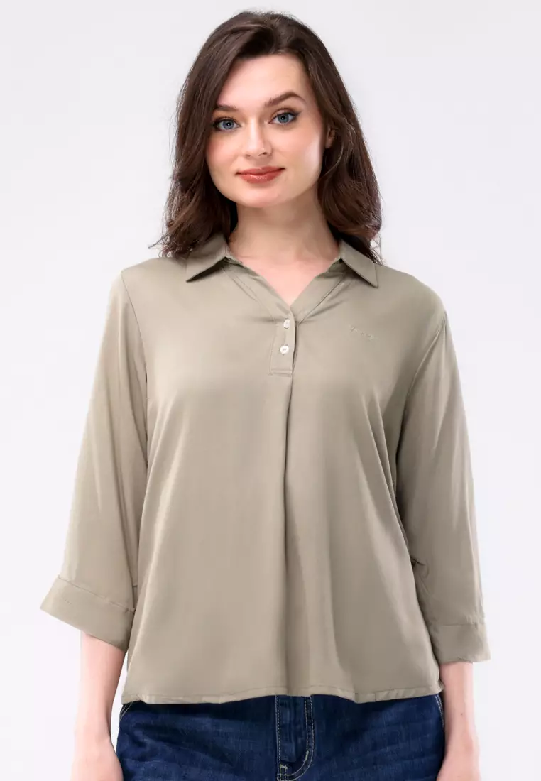 Plain Single Bold Twill 3/4 Blouse