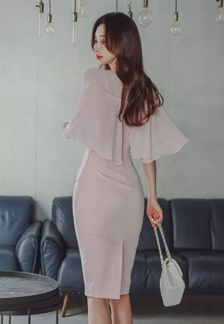 2025 New V-Neck Off-Shoulder Ruffled Hem Sexy Dress CA061349