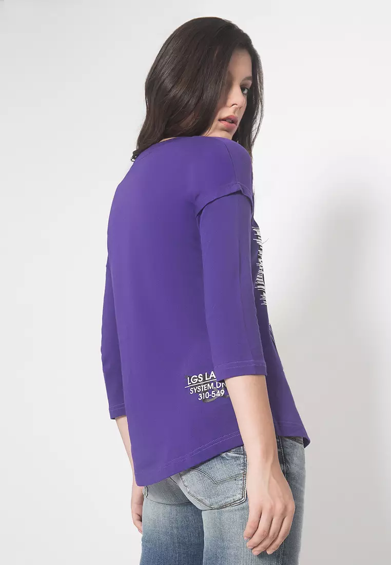 LGS - Kaos Wanita - Sablon - Ungu - Slim Fit - LTS.555.T993.086.C