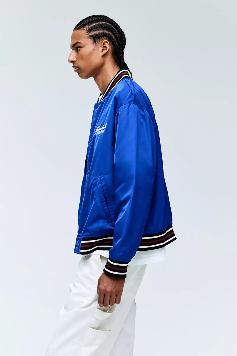 Satin baseball jacket mens deals