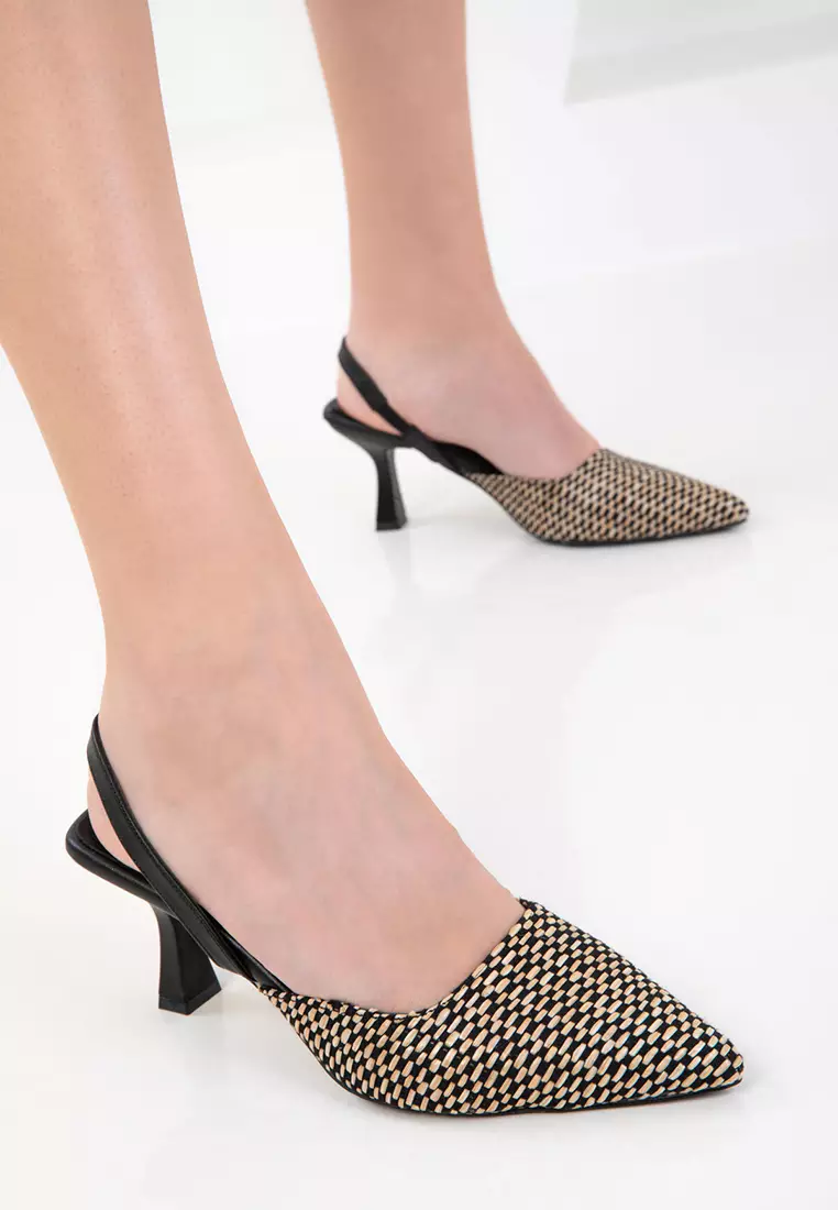 Black-Beige Women's Classic Heeled Shoes 20430