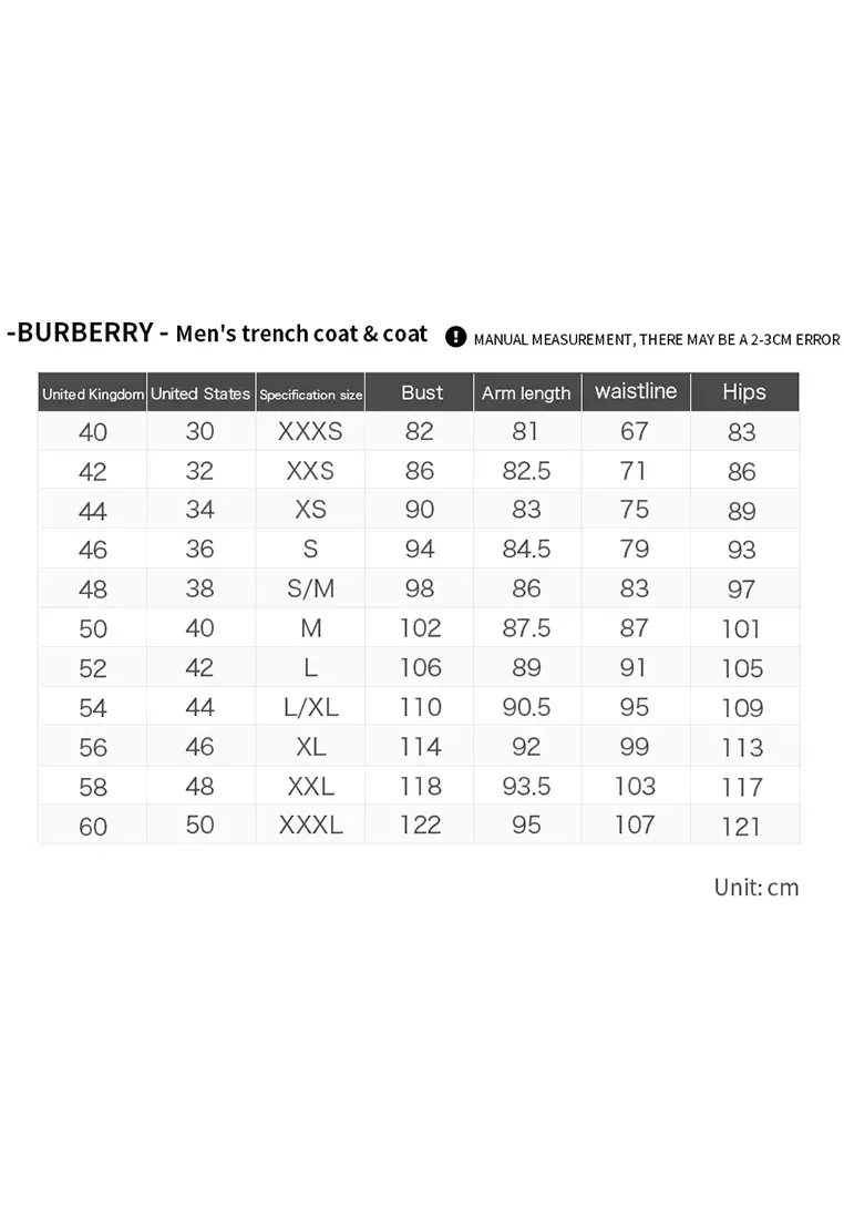 Burberry Jacket Size Burberry Size Chart Burberry Trench Size