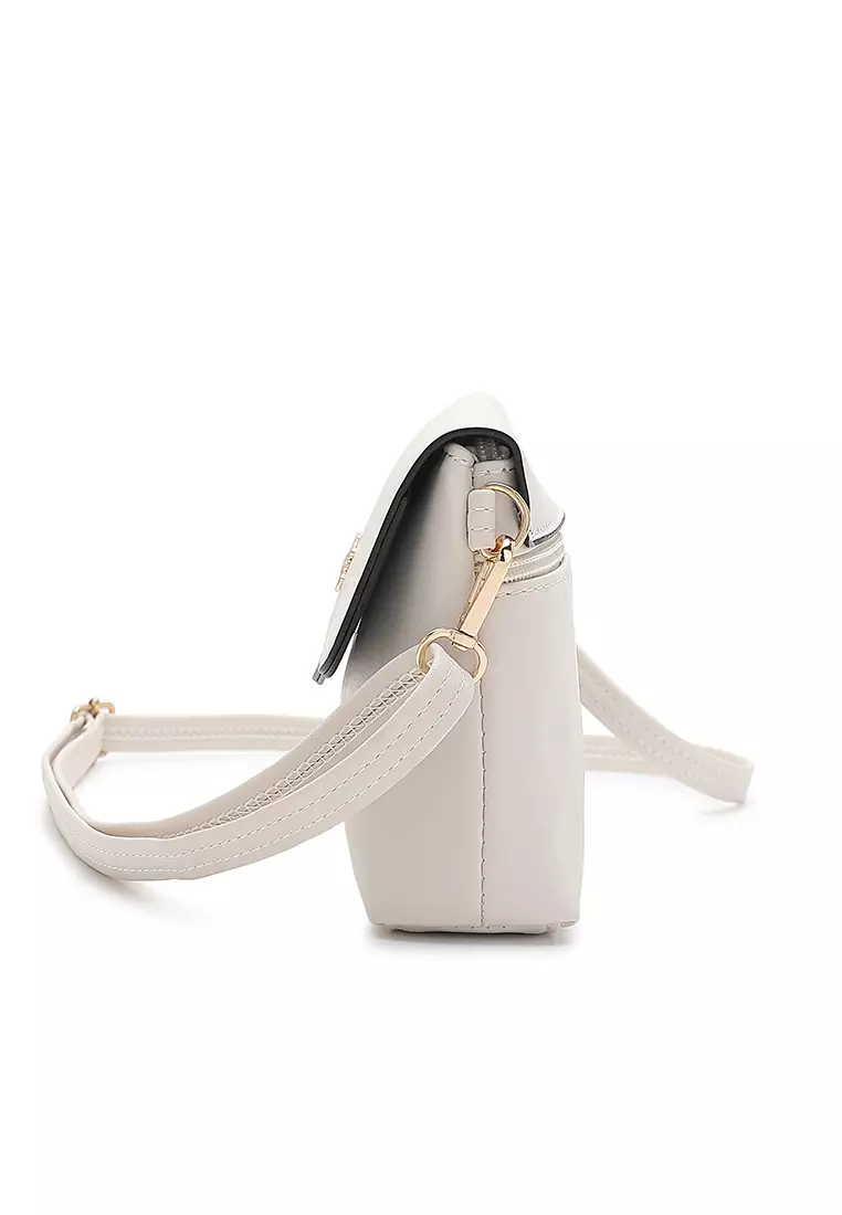 Faux Leather Sling Bag / Crossbody Bag - Beige