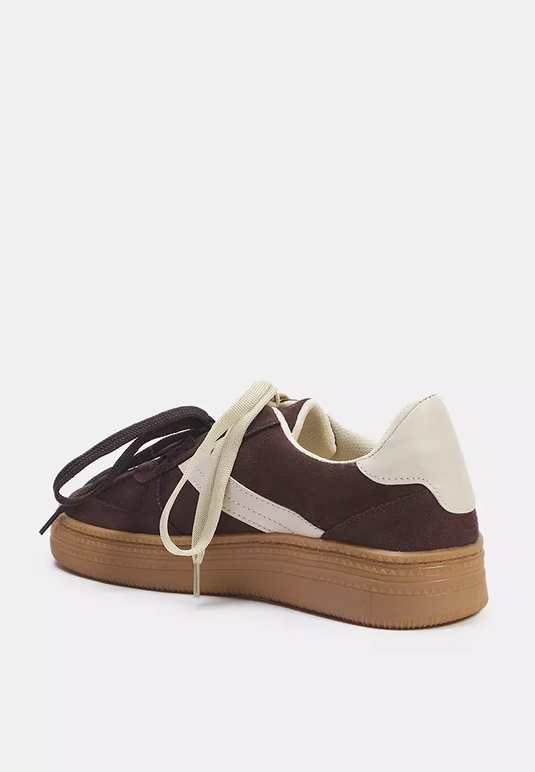 Dark Brown Two Lace-Up Dual-Use Women's Retro Sneakers Takss25Sn00009
