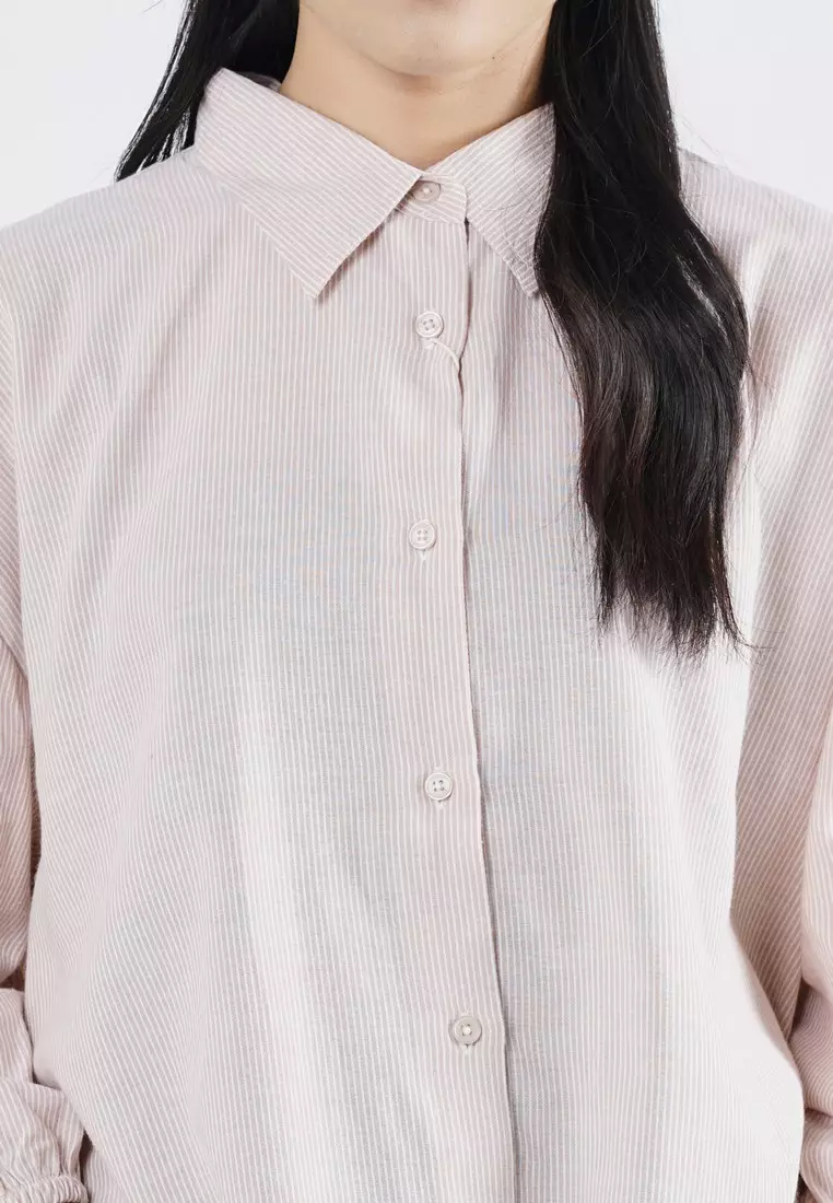 3Second Kemeja Bergaris Wanita Lengan Pendek Regular Fit Katun Polyester Tris HP-040425