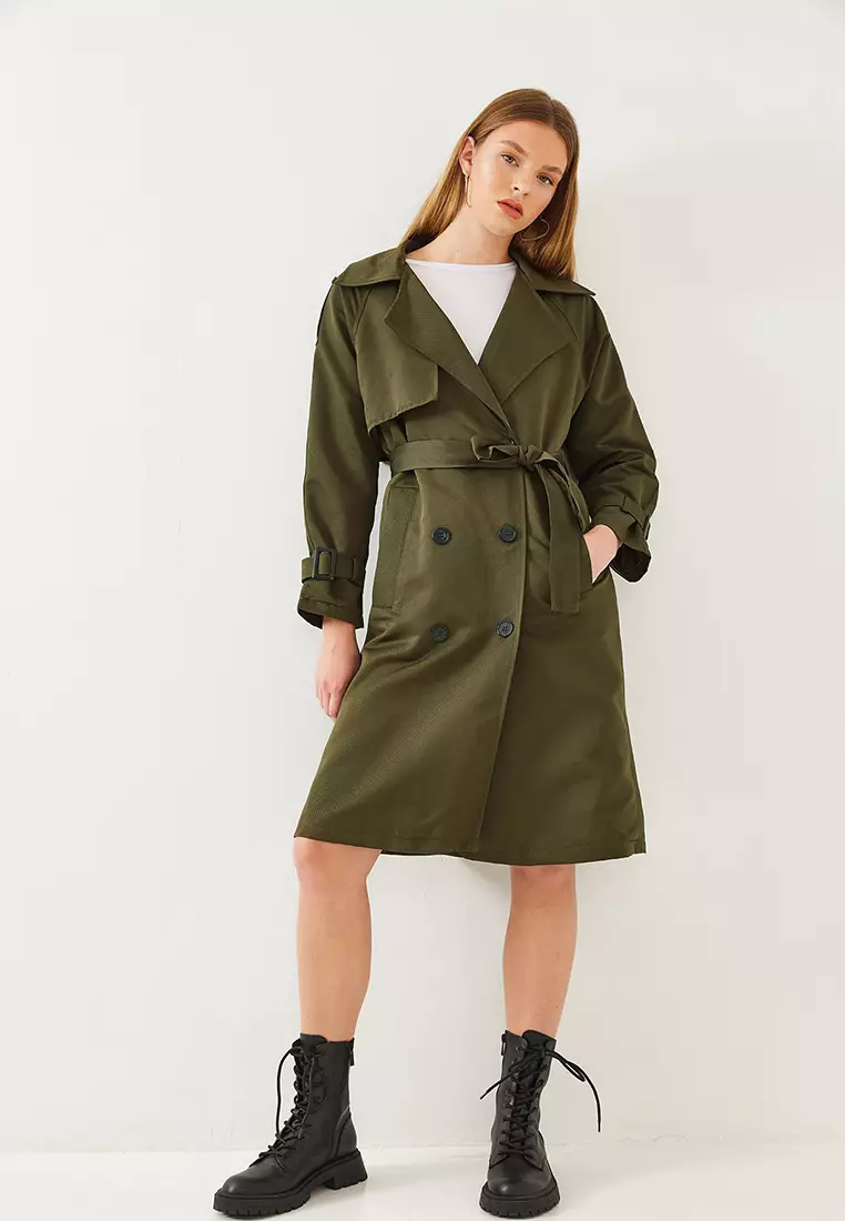 Women's Front Aller Detail Double Breasted Trench Coat 8118 60451015