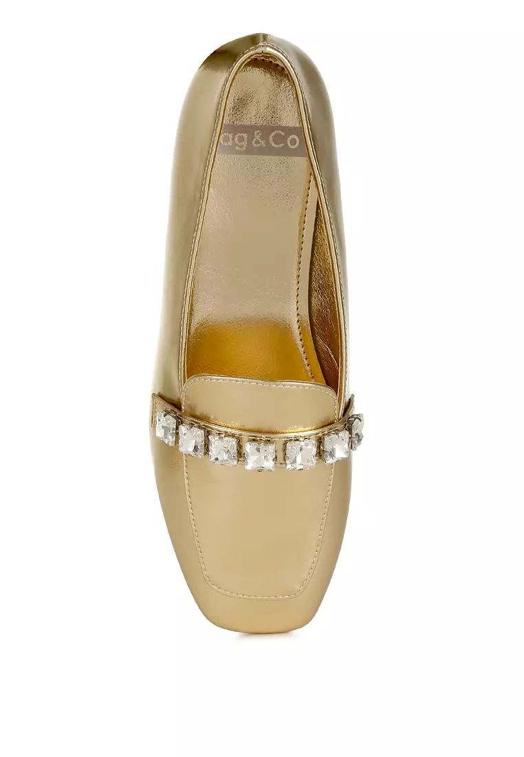 Sepatu Tali Diamante Metalik Berwarna Emas