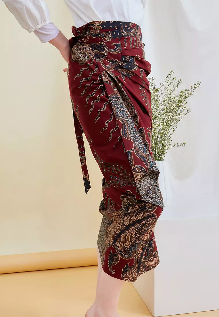 Enzy Batik Rok Lilit Ruffler Ganesha - Maroon