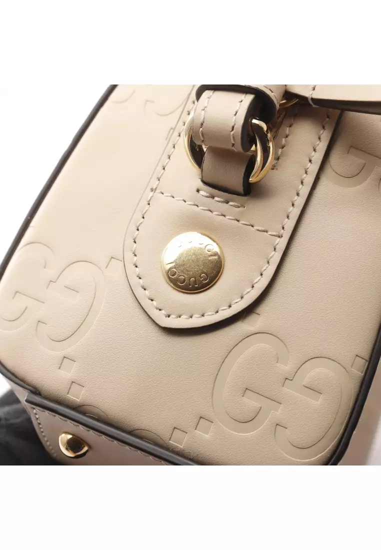 Pre-Loved Gucci GG super mini Handbag leather light beige 2WAY