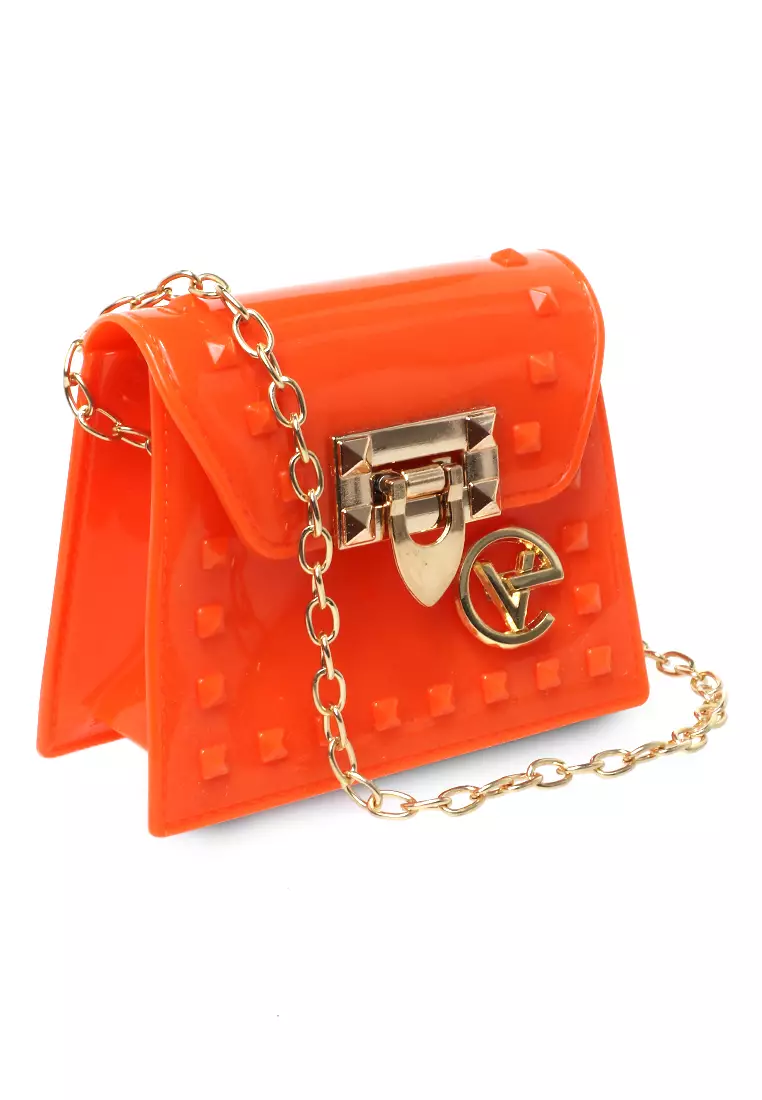 Frith Tas Jelly Slempang Wanita Tali Rantai Design Stylish - Orange