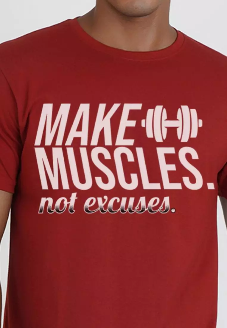 Make Muscle Graphic Maroon Cotton Short Sleeve Workout/Training Tee