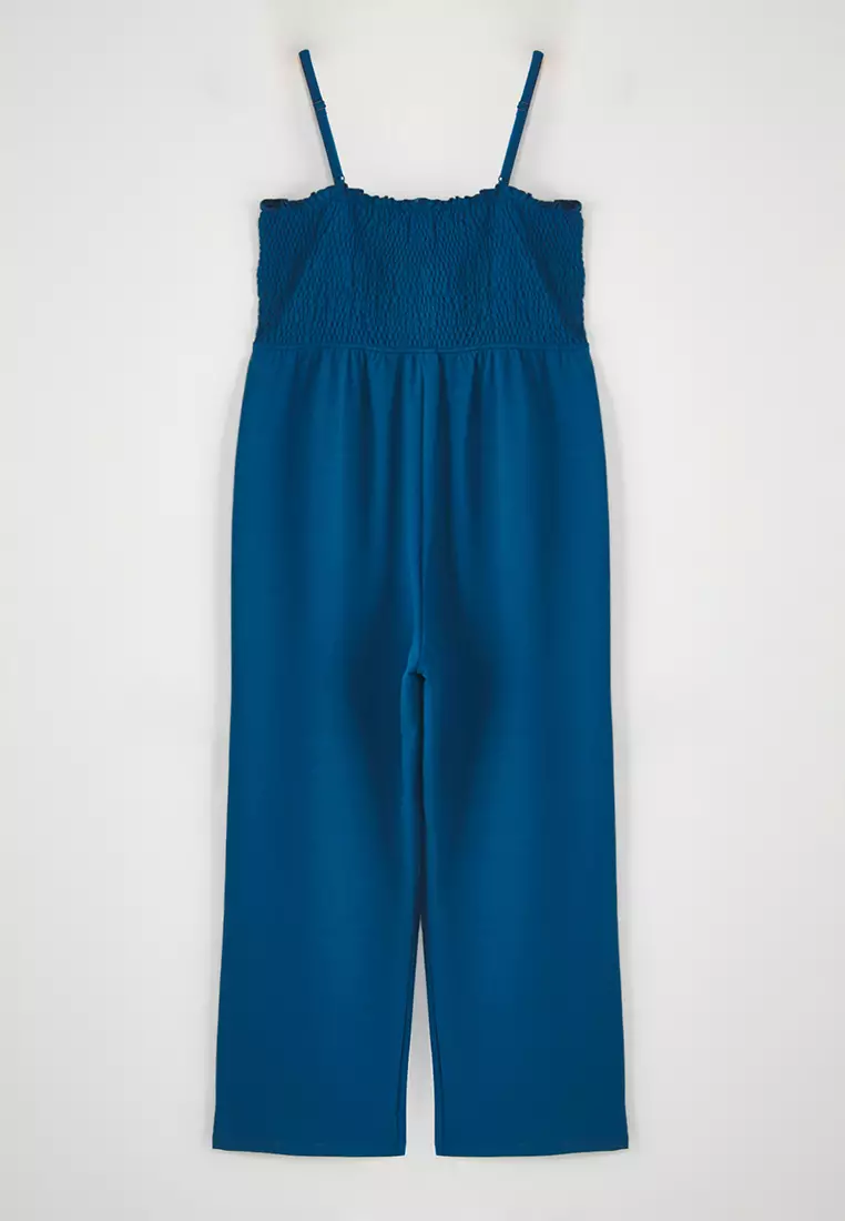 Blue Strappy Knitted Plus Size Jumpsuit Tbbss25Bg00011