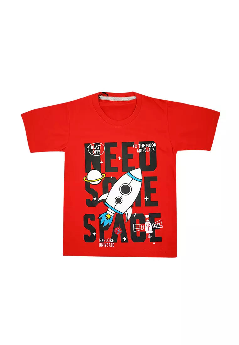 WakaKids Pakaian Bayi Anak Laki Laki Baju Atasan Oblong Lengan Pendek Motif Need Some Space Setelan Celana Jeans Usia 1 Tahun Hingga 4 Tahun 3470