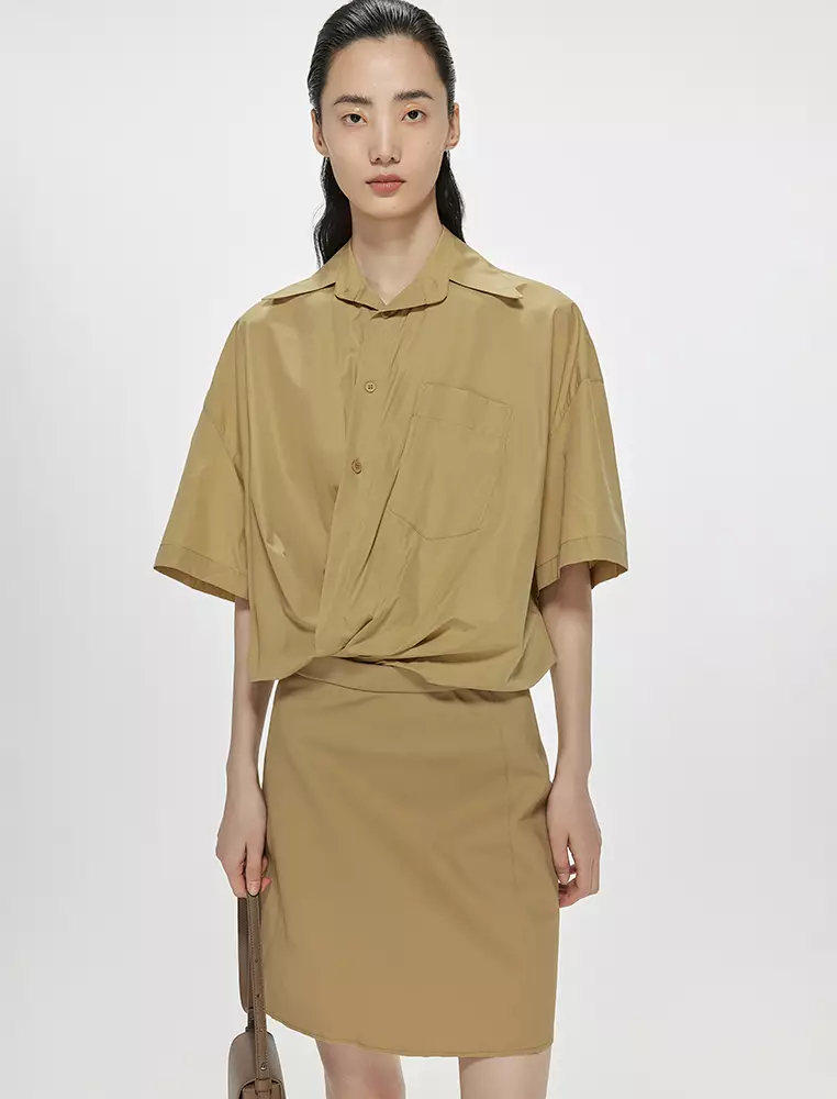 府綢X型OVERSIZE優雅短袖連衣裙