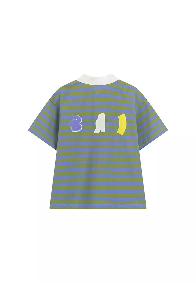 Multiercolour Striped Polo T-Shirt With Front Pocket