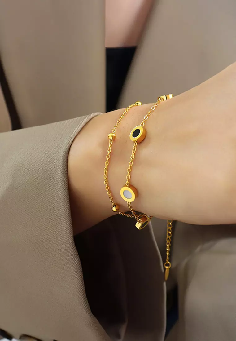 Gelang Titanium Wanita KoreaAnti Pudar Rantai Ganda Bracelet Gelang Cewek gold color