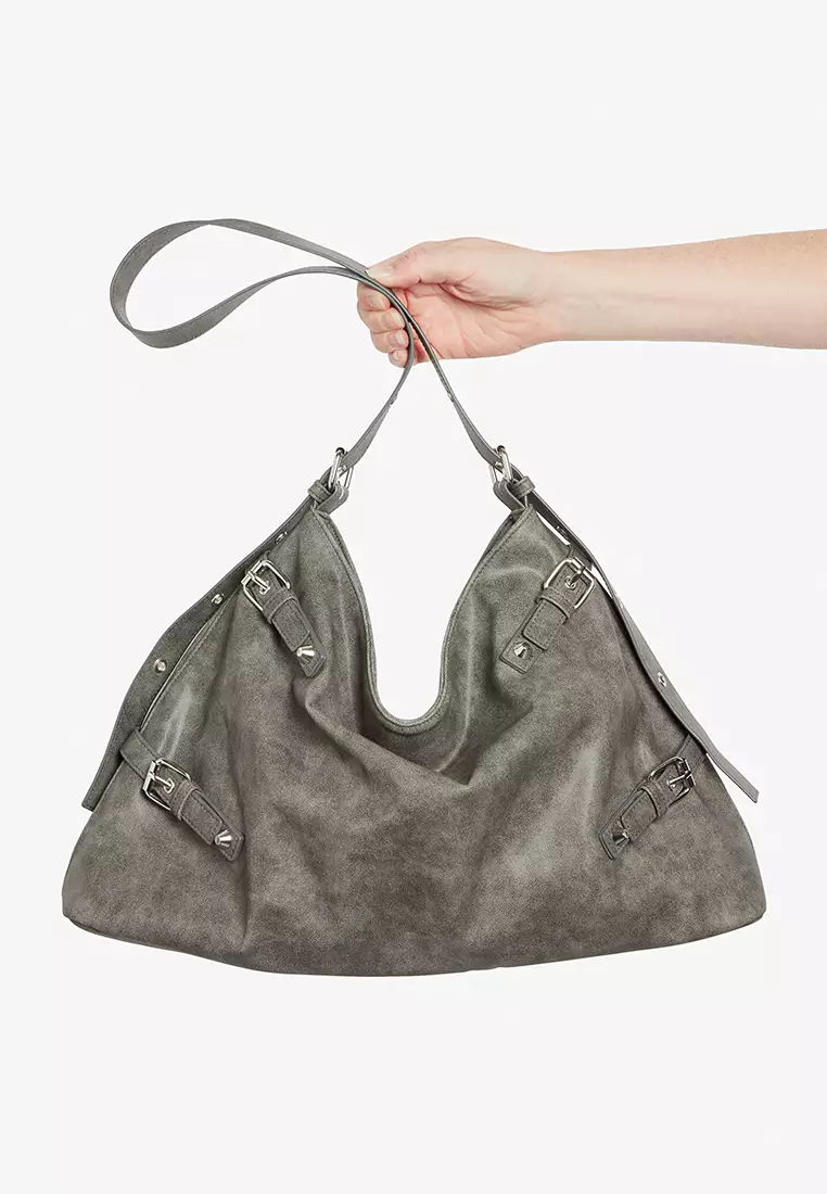 Grey suede slouch bag deals