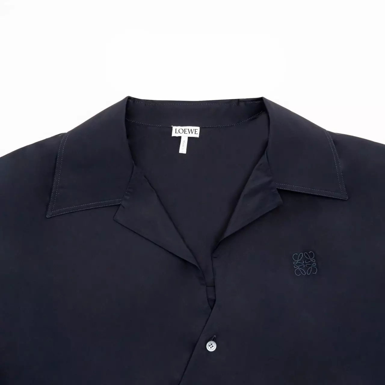 Cotton Shirt with Asymmetric Front and Diagonal Placket Dark Navy