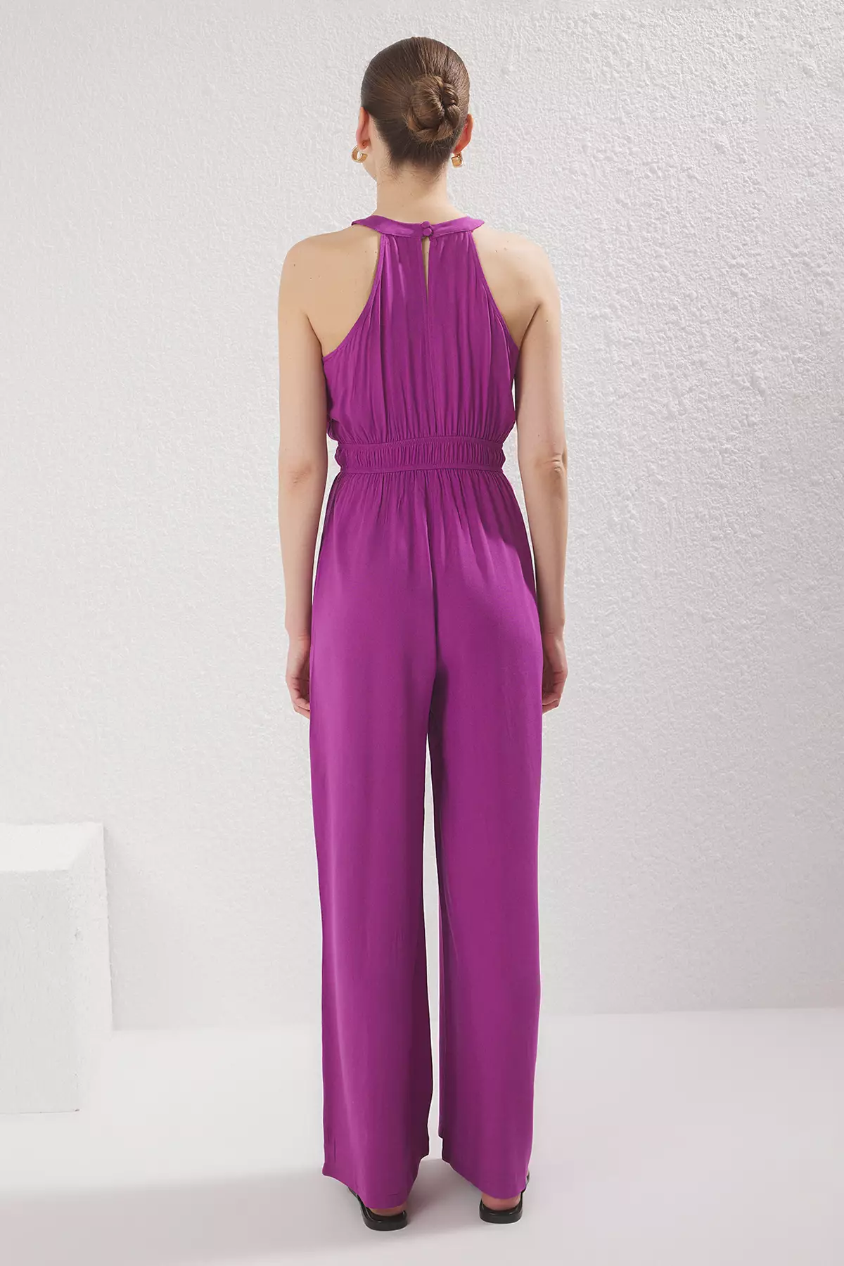 Purple Waist Pleated Detail Wide Leg Maxi Woven Jumpsuit TWOSS23TU00121