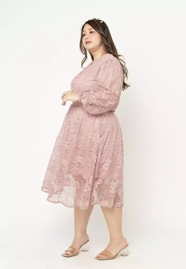 Jual Xtramiles Plus Size Dress Hye Ji Dusty Pink Original 2025