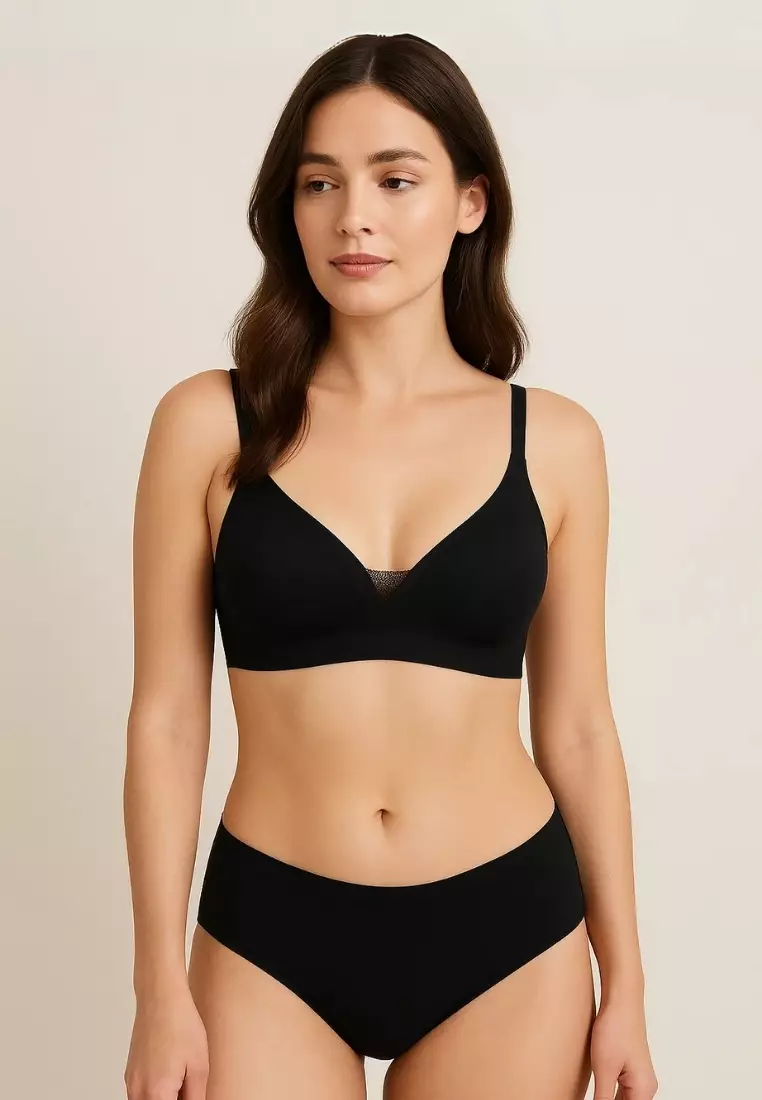 2 Pack Premium Angela Seamless Wireless Paded Push Up Bra in Nude and Black