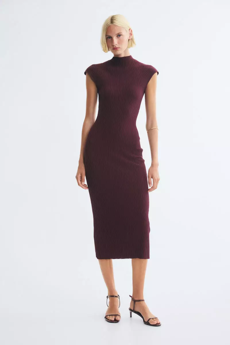 Rib-knit turtleneck dress