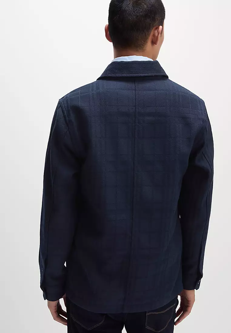 Cotton Blend Check Textured Overshirt