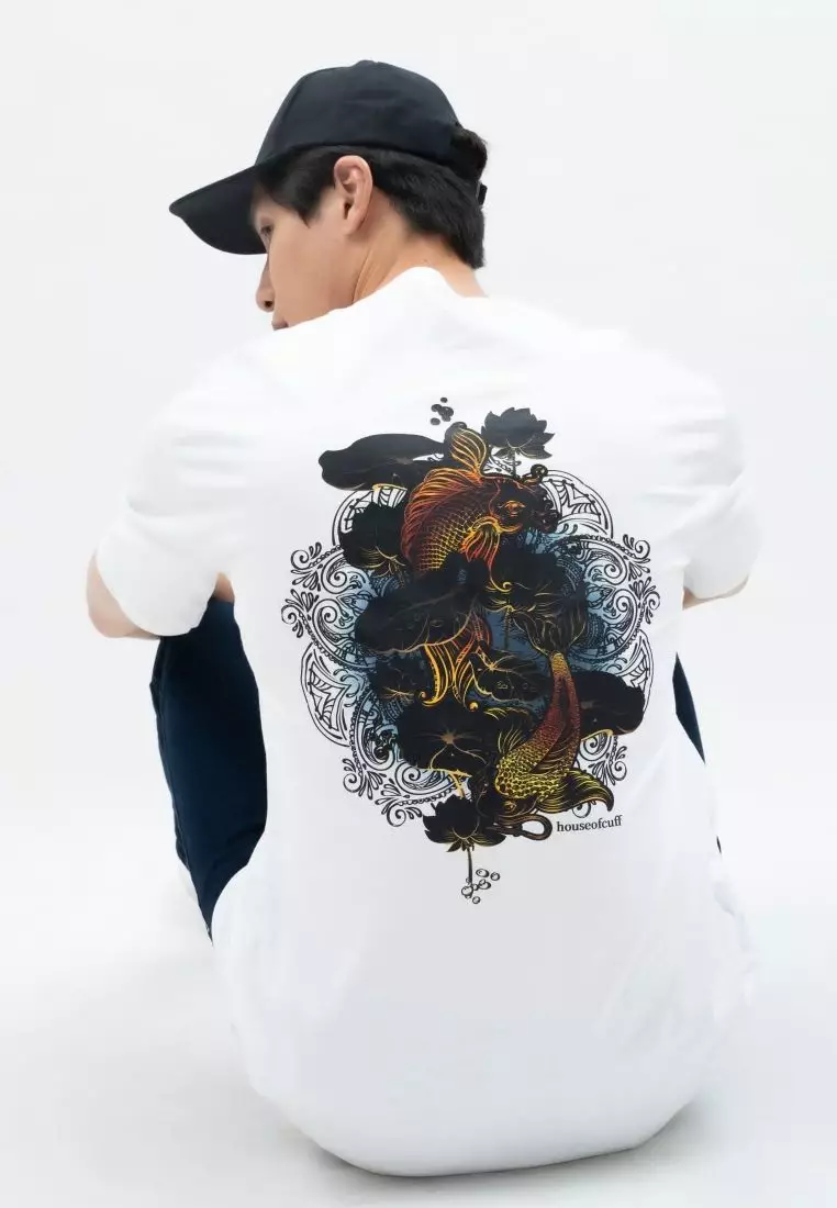 Houseofcuff T-shirt Kaos Putih Motif Ikan Hitam Tersedia Size S-4XL