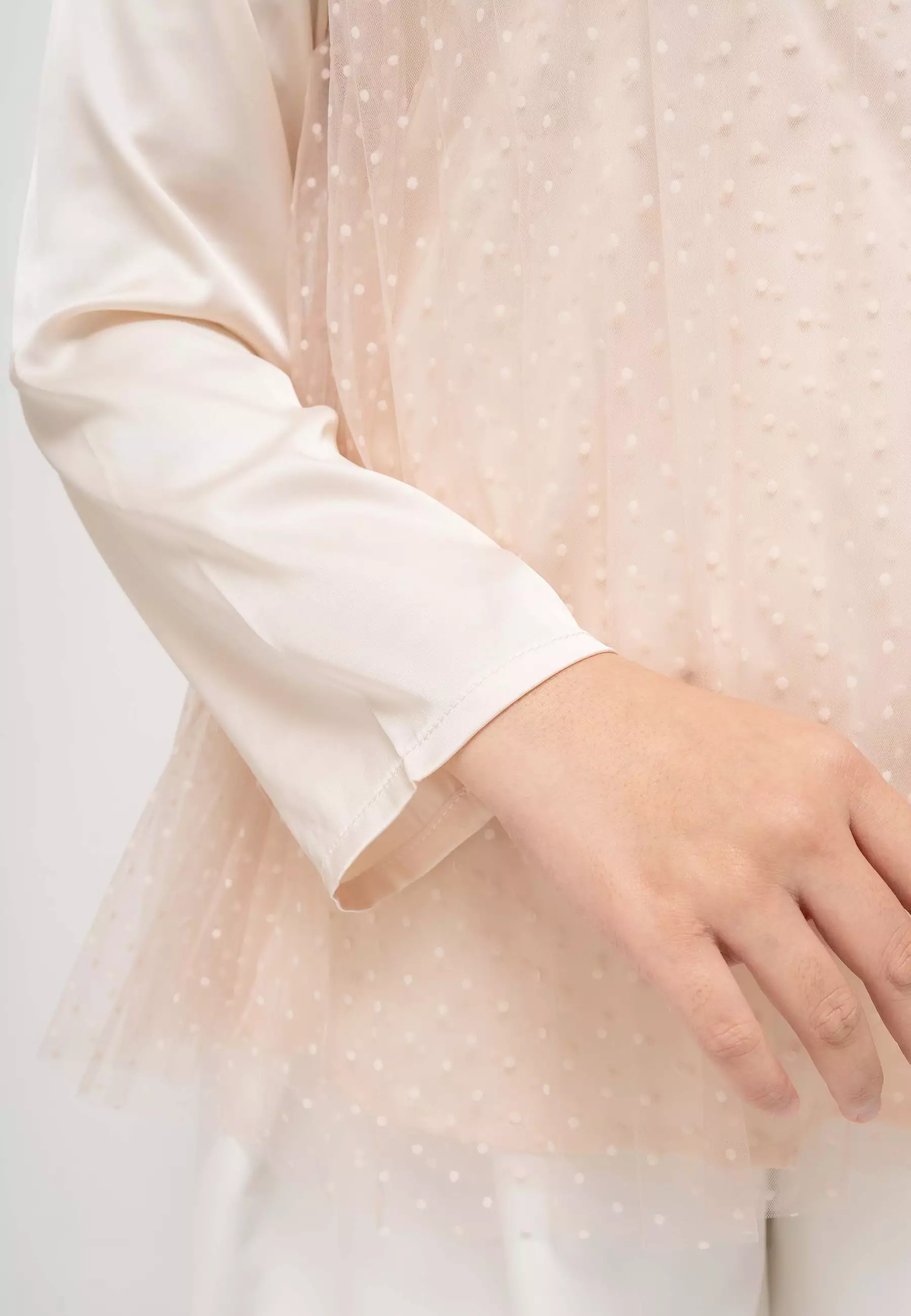 HijabChic Keeva Gold Top - Baju Blouse Lebaran Pleats Elegan Satin Lace Premium