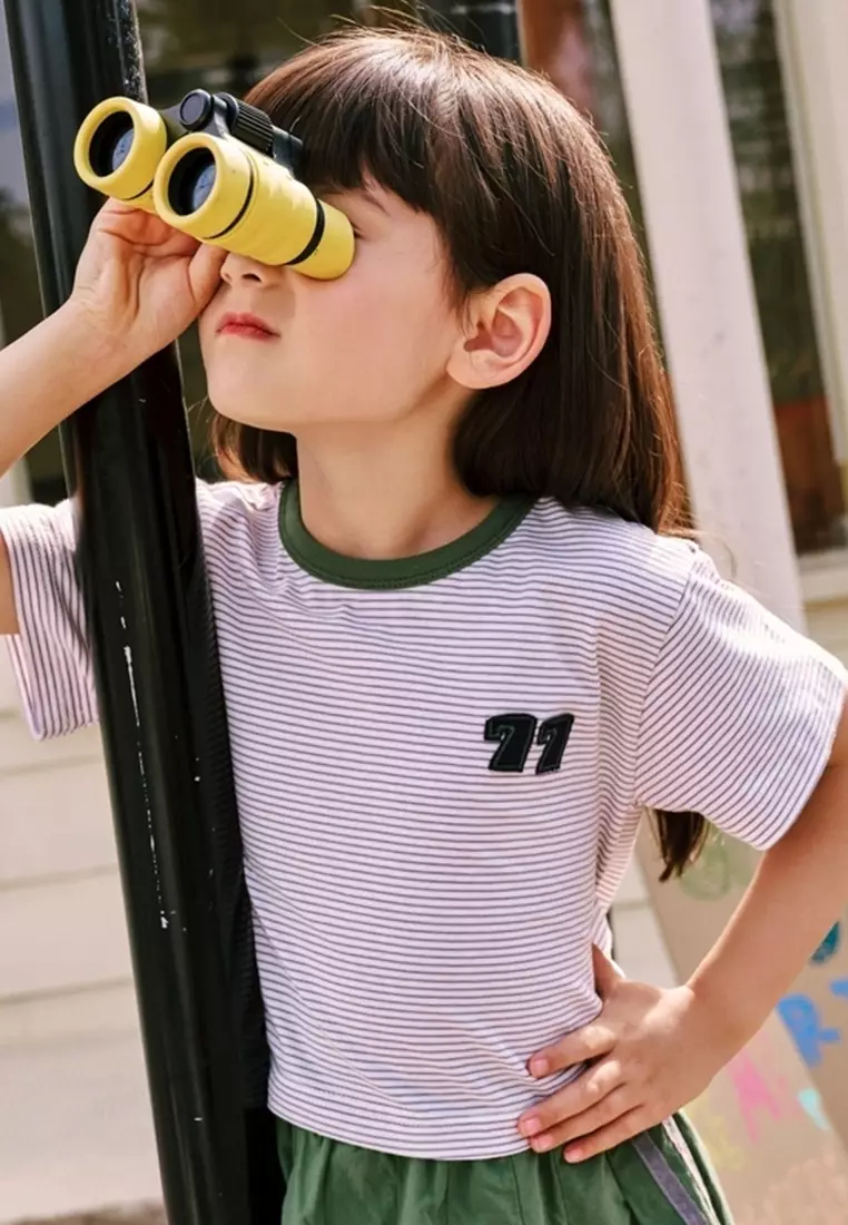 Stripe Short Sleeve Cotton Color Collar T-Shirt