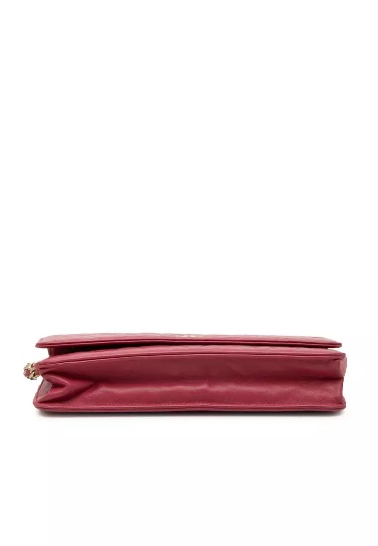 Pre-Loved Chanel Cc Embossed Lambskin Camellia Wallet On Chain