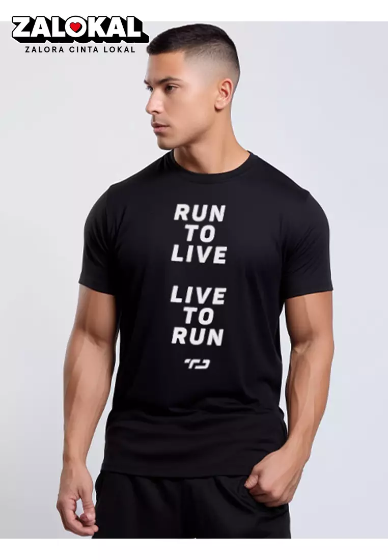 MSA08 kaos olahraga lari running gym tangan pendek short sleeve pria raglan drifit live to run hitam