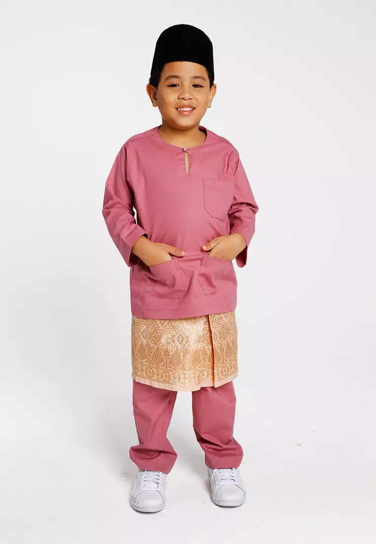 Byford Baju Melayu Raya Baju Johor Teluk Belanga Slim Fit Sedondon Anak Budak - 3925501A-71Pink