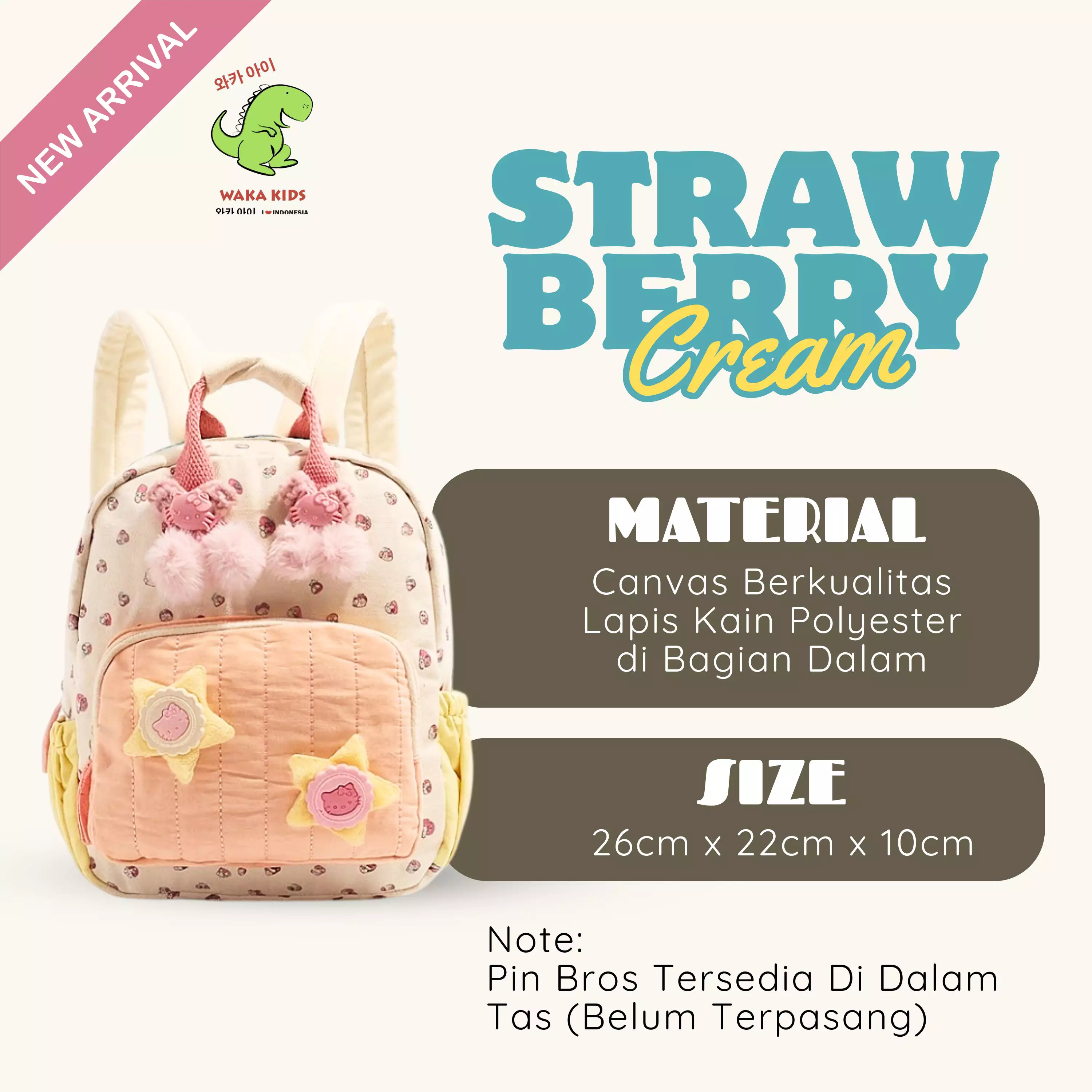 Wakakids Tas Ransel Anak Mini Backpack Sekolah Travelling Korean Style Motif Strawberry Cream Venrz