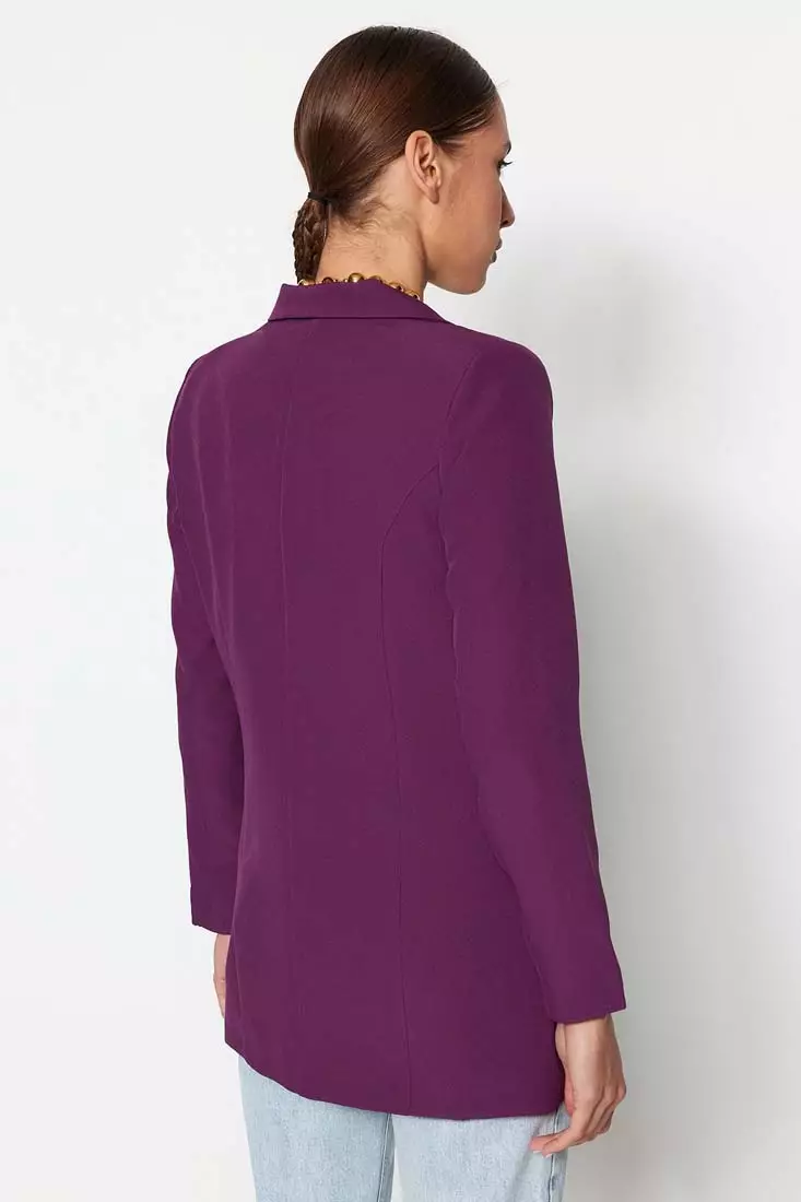 Buy Trendyol Purple Woven Lined Double Breasted Blazer with