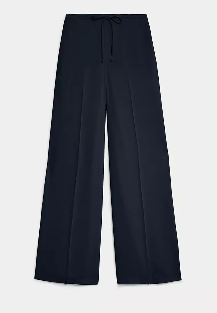 Crepe Elasticated Waist Wide Leg Trousers
