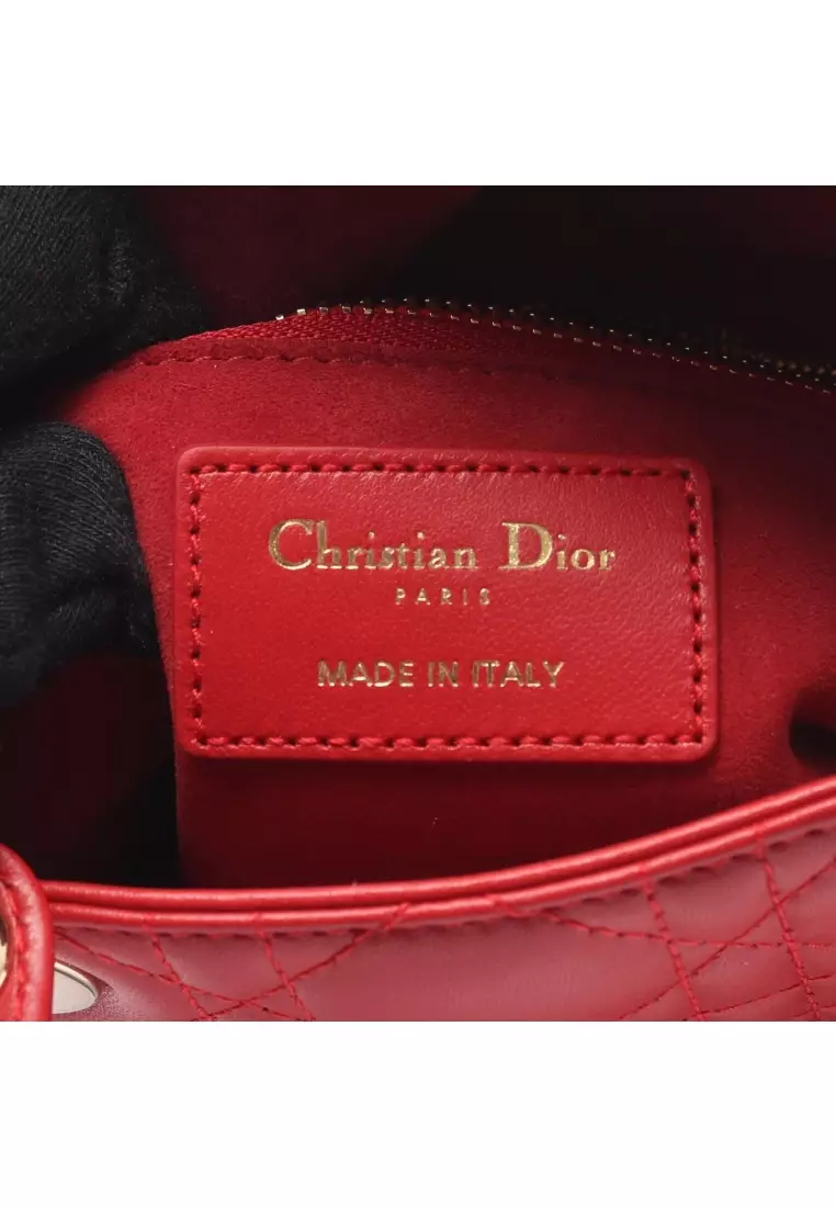 Pre-Loved Christian Dior lady dior mini Canage Handbag heart leather Red 2WAY
