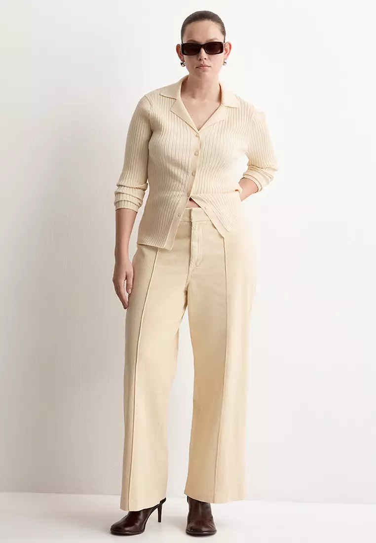 High-Waisted Wide Leg Jeans With Stitching