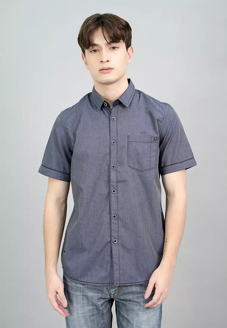 LGS - Kemeja Casual Pria Lengan Pendek Motif Tekstur Warna Abu-Abu Slim Fit - JSH.391.S1189F.950.C
