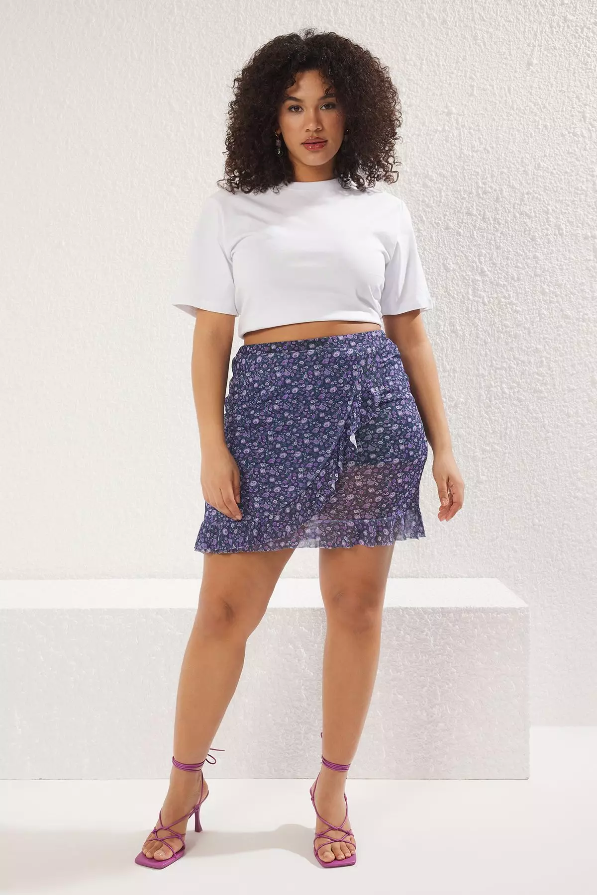 Frilled Mini Tulle Knit Plus Size Skirt